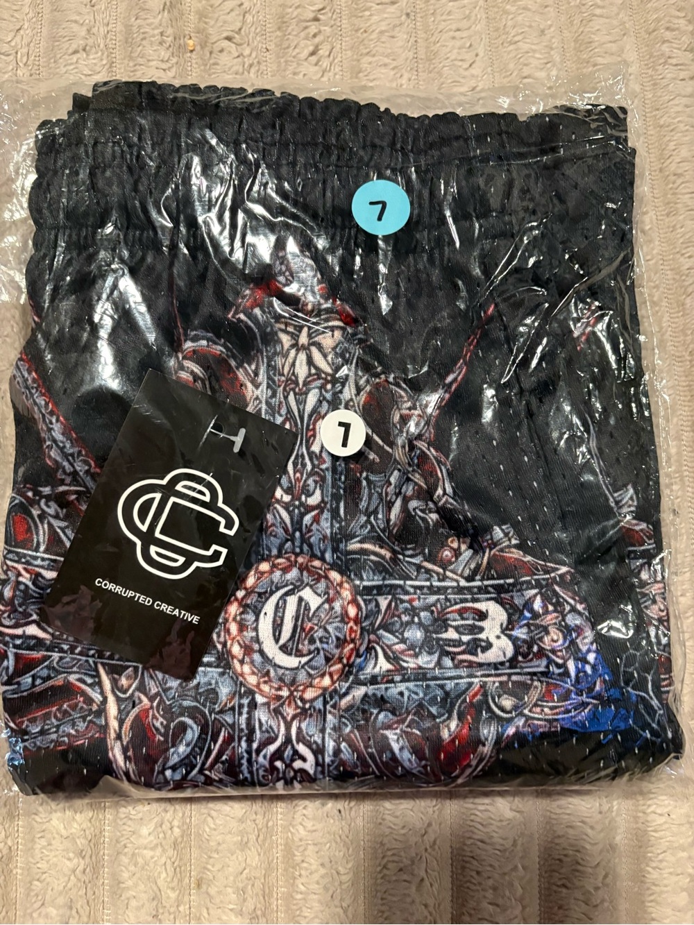 Corrupted Creative Graphic Shorts - Black with Red & Blue Accents BNWT  size L